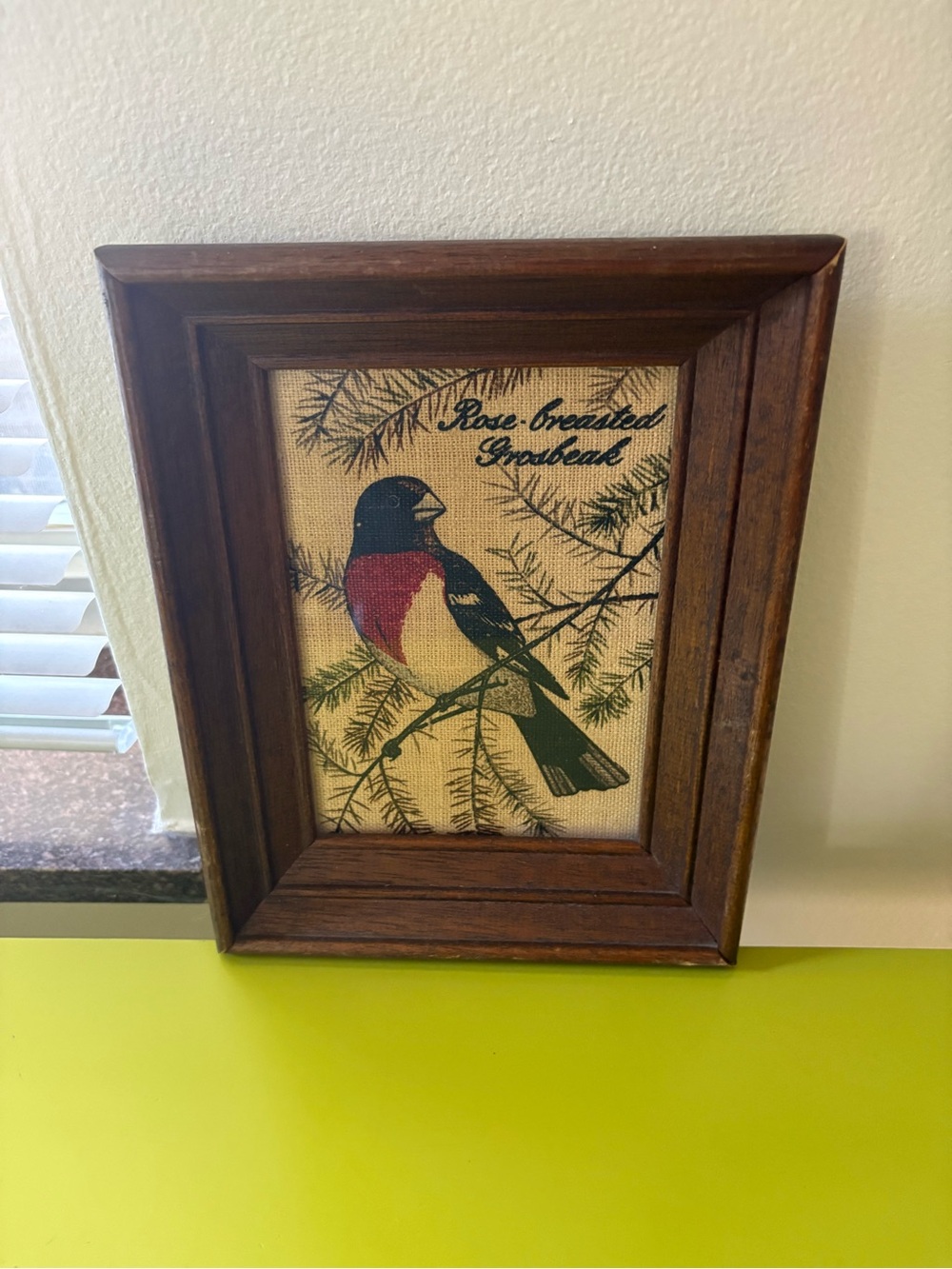 Vintage Kay Dee Rose-Breasted Grosbeck Fabric Wall Art - Picture 2 of 4